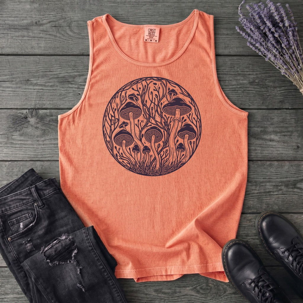 Linocut Mushroom Circle Tank Top