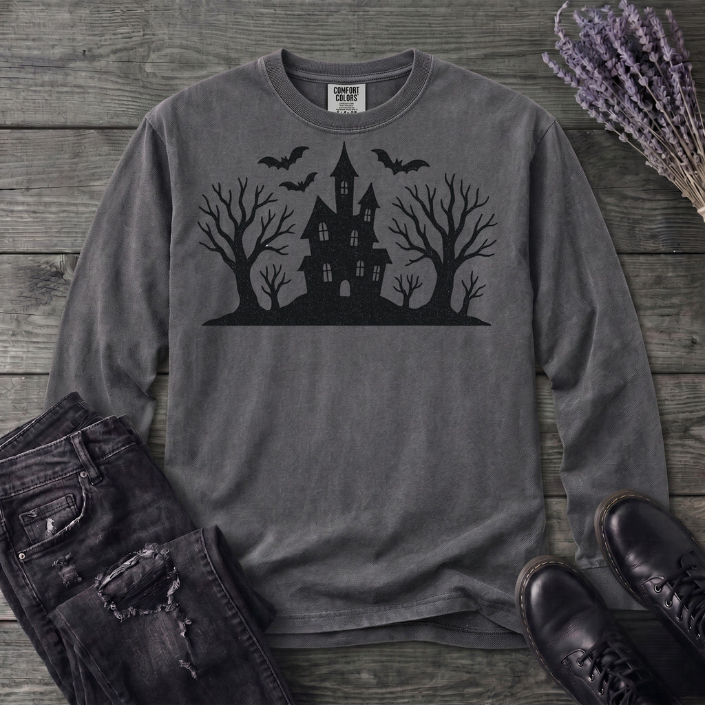 Haunted House Silhouette Long Sleeve T-Shirt