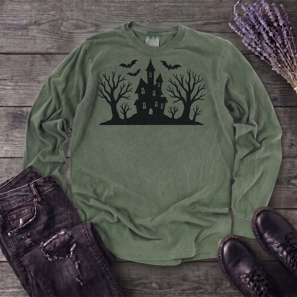 Haunted House Silhouette Long Sleeve T-Shirt