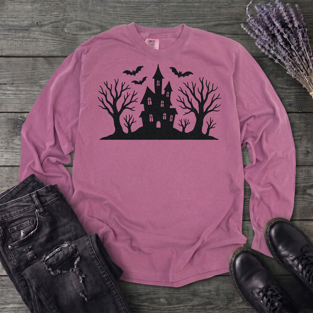 Haunted House Silhouette Long Sleeve T-Shirt
