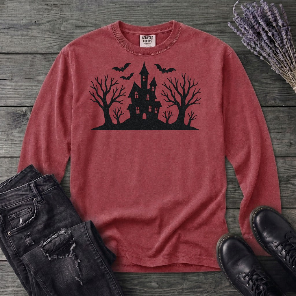 Haunted House Silhouette Long Sleeve T-Shirt