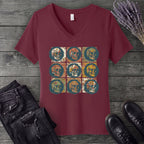 grunge skull floral grid V-Neck T-Shirt