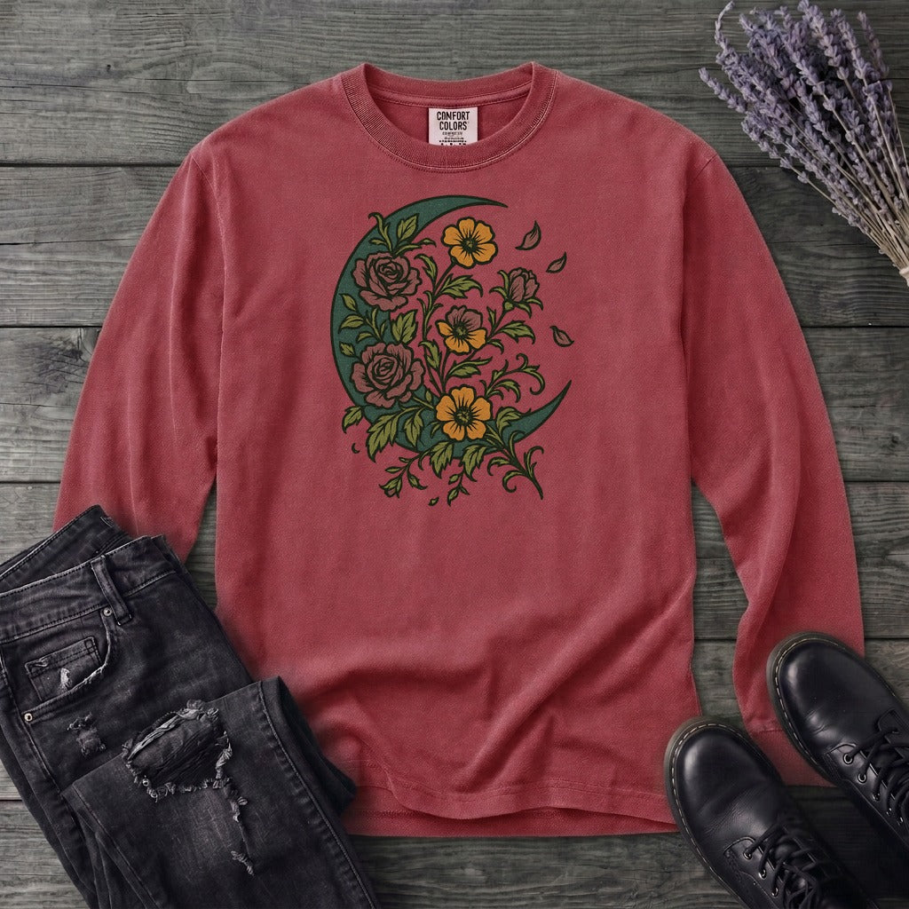 Crescent Moon Wildflowers Long Sleeve T-Shirt