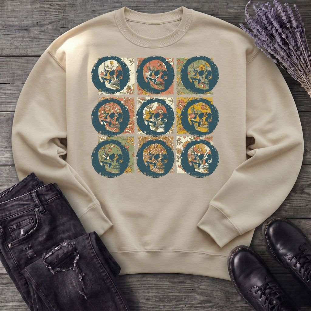 grunge skull floral grid Sweatshirt