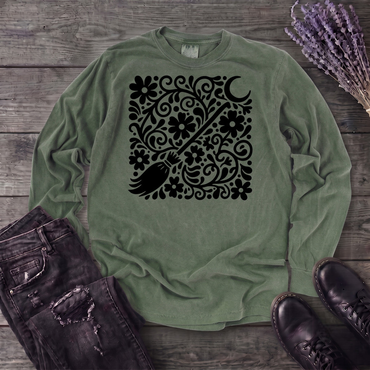Witch's Broom Floral Long Sleeve T-Shirt