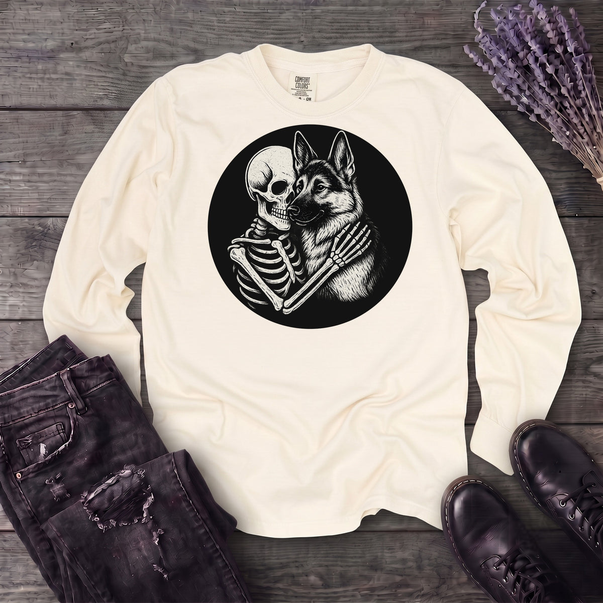 Skeleton German Shepherd Hug Long Sleeve T-Shirt