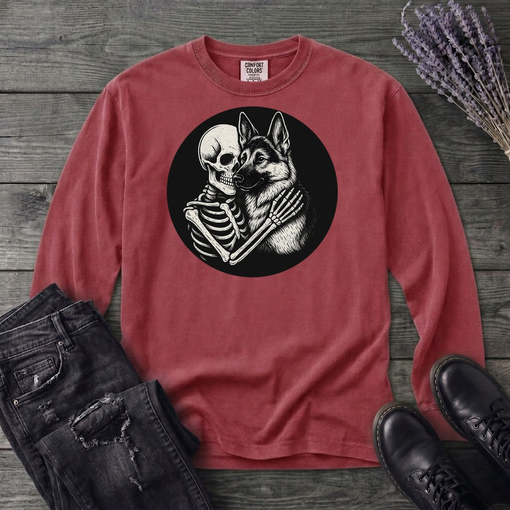 Skeleton German Shepherd Hug Long Sleeve T-Shirt