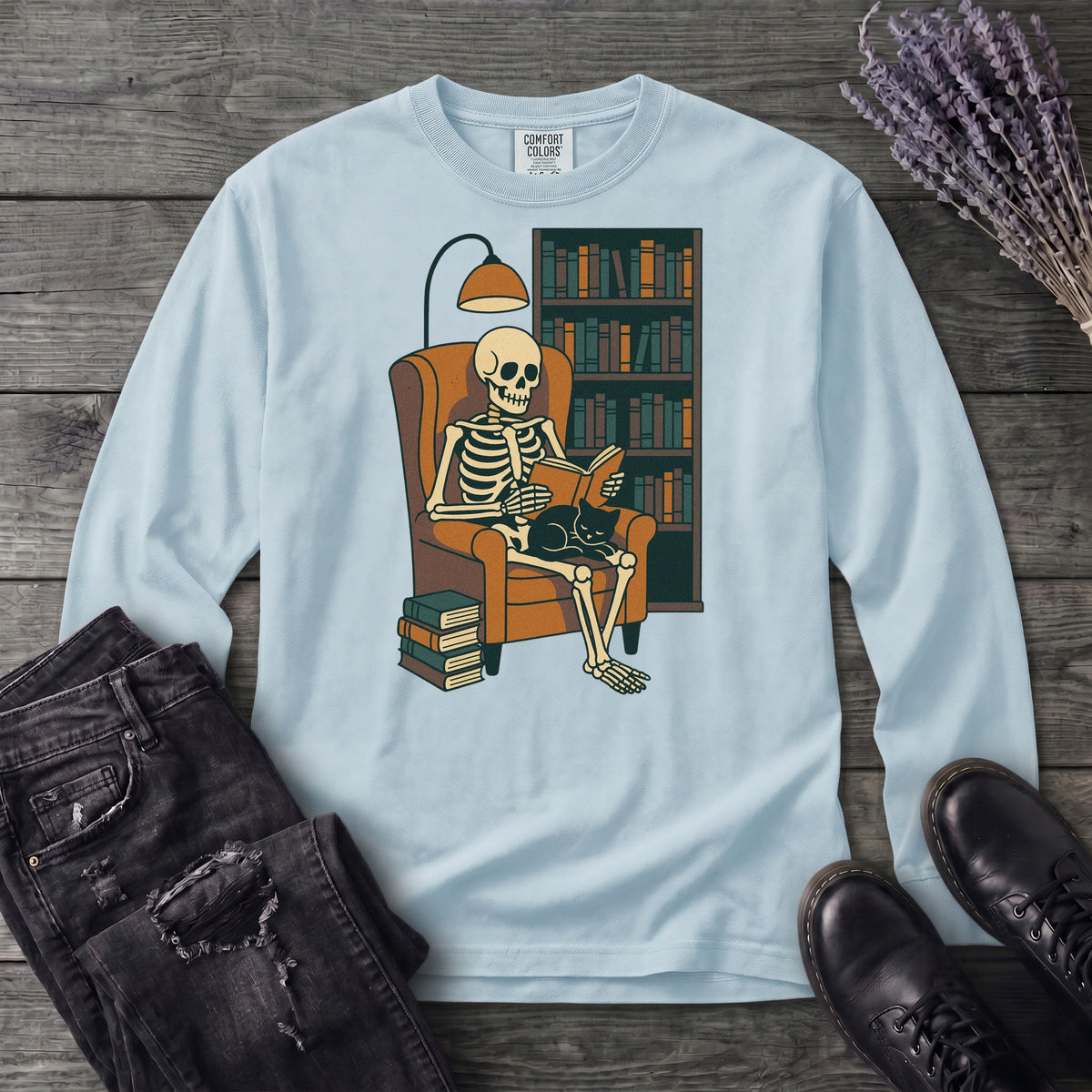 Reading Nook Skeleton Long Sleeve T-Shirt