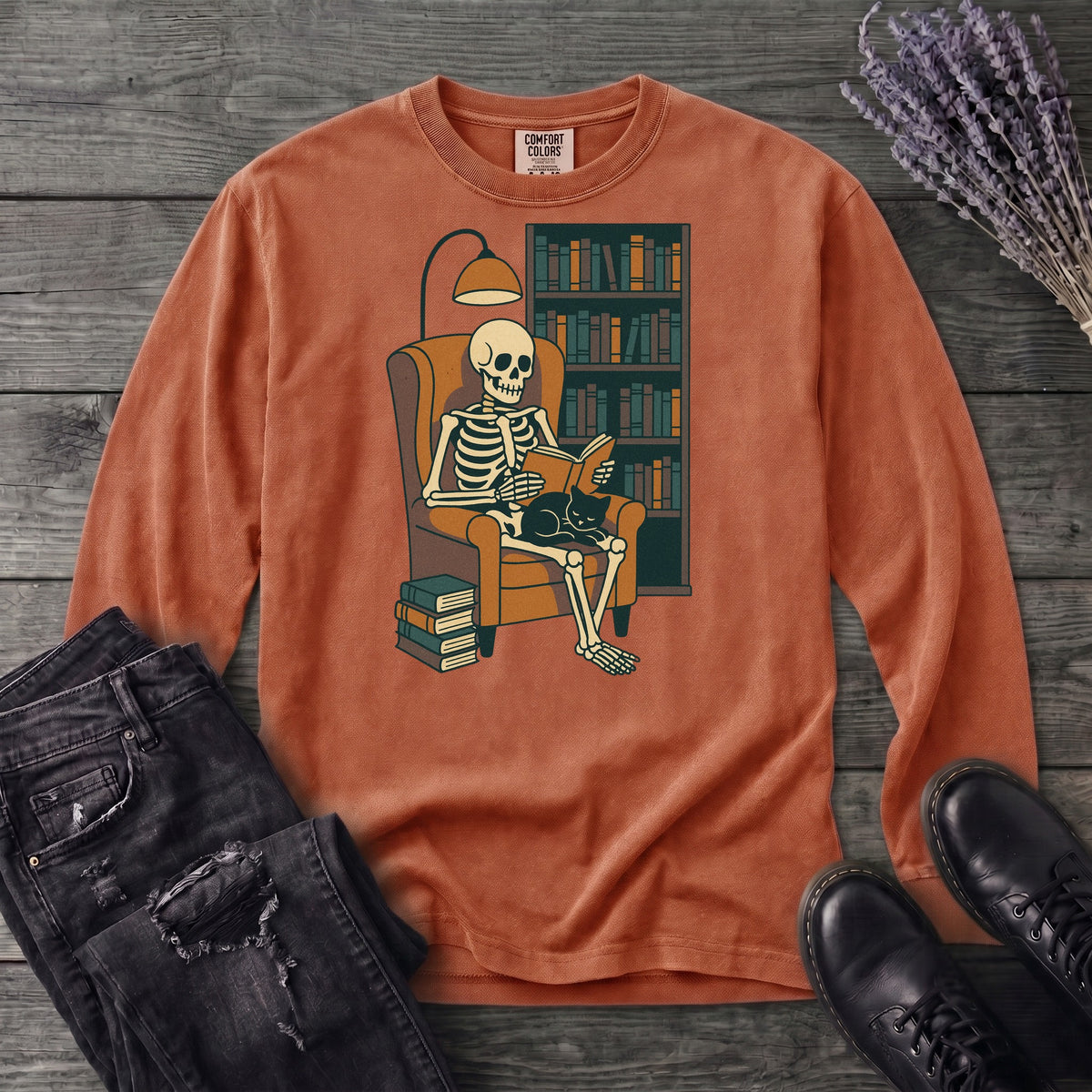 Reading Nook Skeleton Long Sleeve T-Shirt