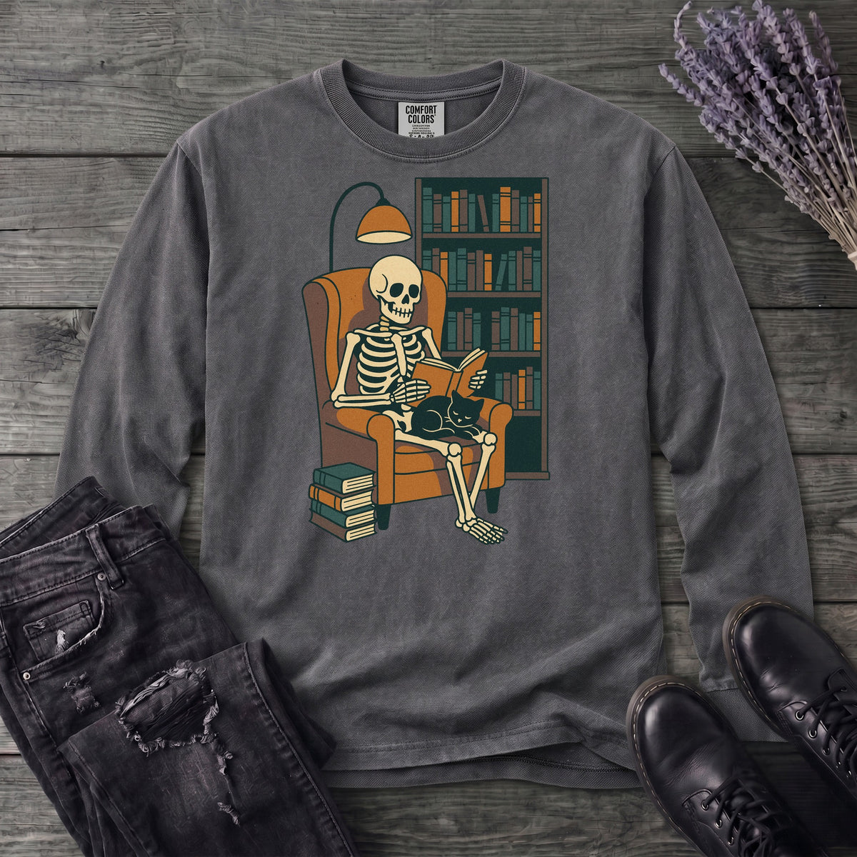 Reading Nook Skeleton Long Sleeve T-Shirt