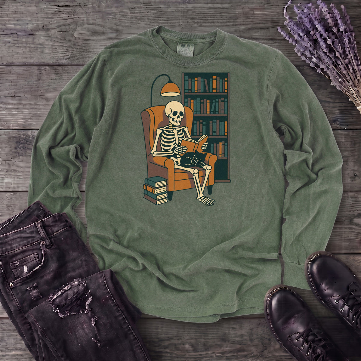 Reading Nook Skeleton Long Sleeve T-Shirt
