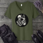 Skeleton German Shepherd Hug V-Neck T-Shirt