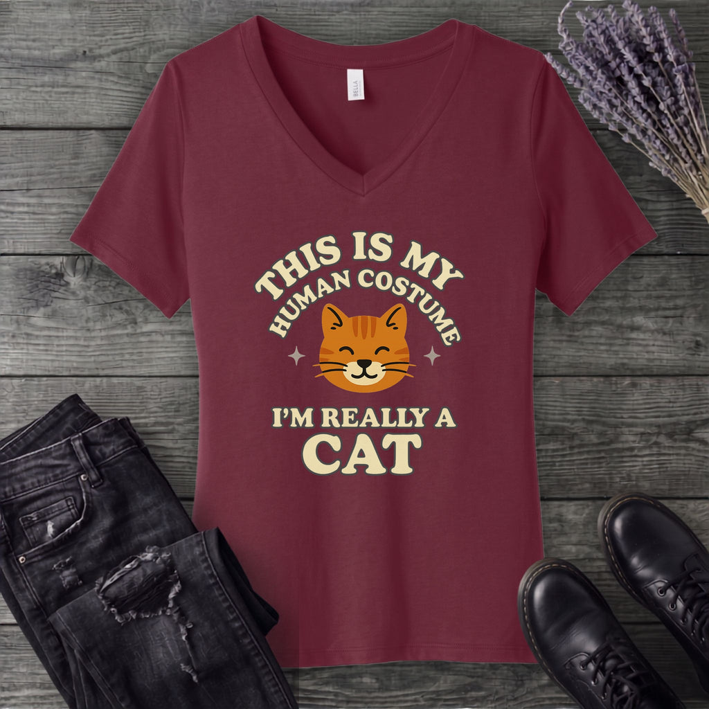 Human Costume Cat V-Neck T-Shirt