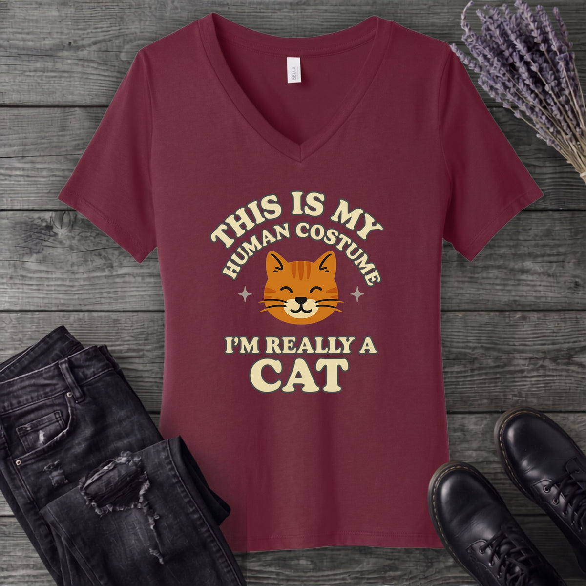 Human Costume Cat V-Neck T-Shirt