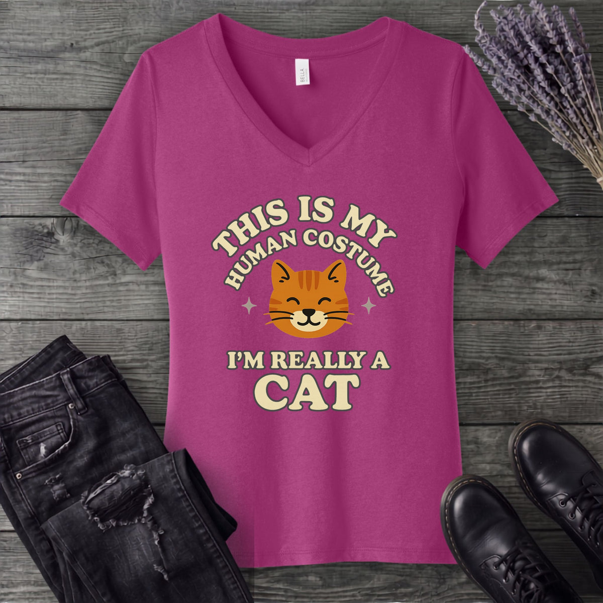 Human Costume Cat V-Neck T-Shirt