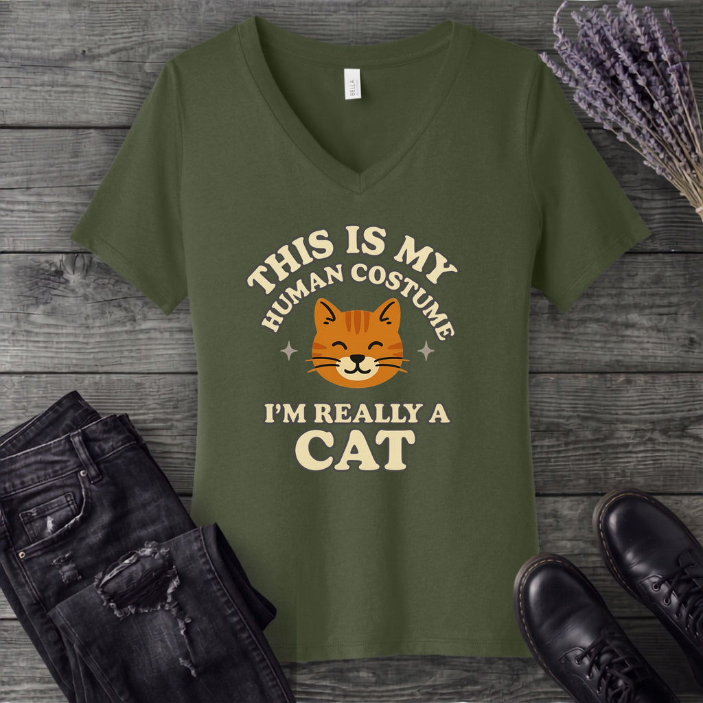 Human Costume Cat V-Neck T-Shirt