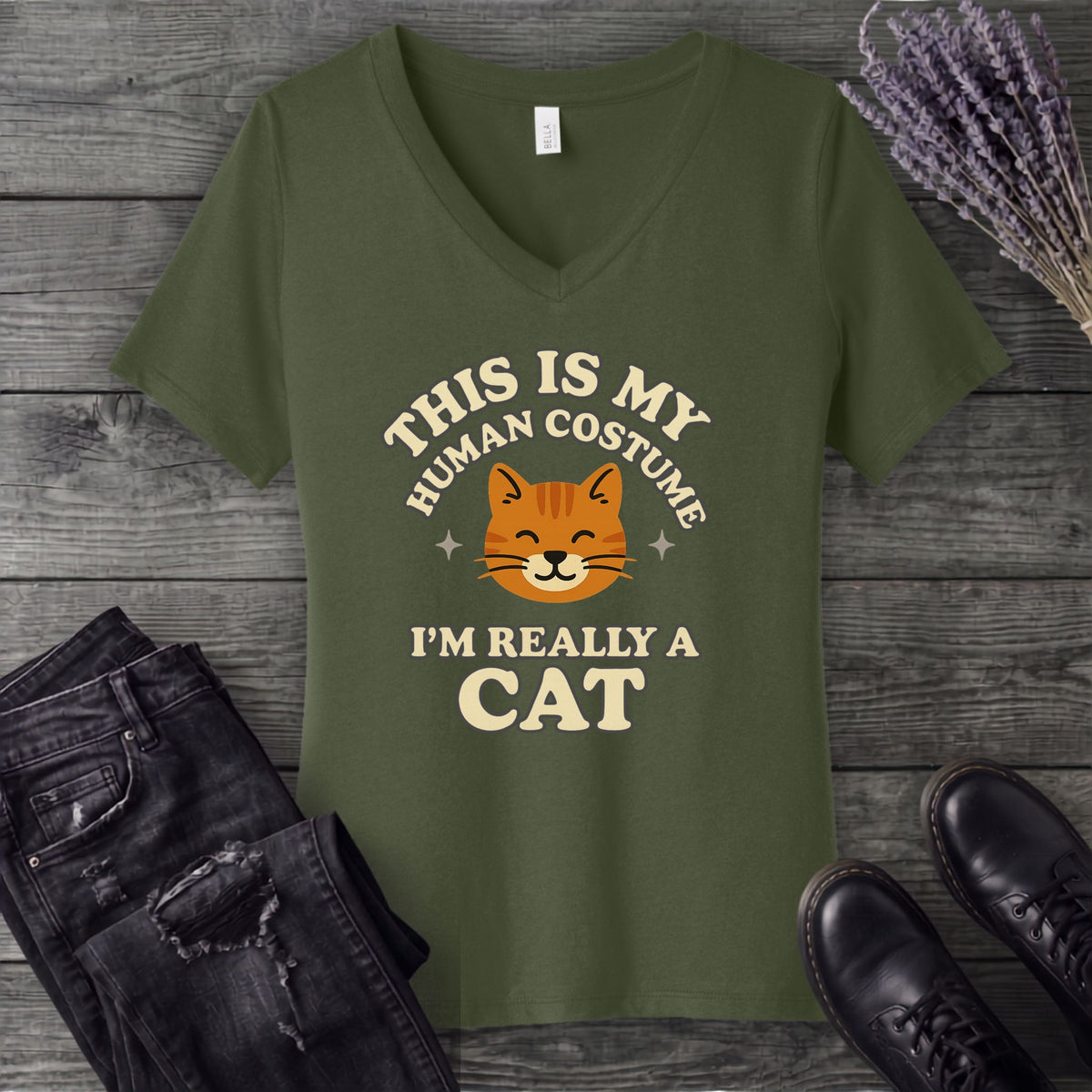 Human Costume Cat V-Neck T-Shirt