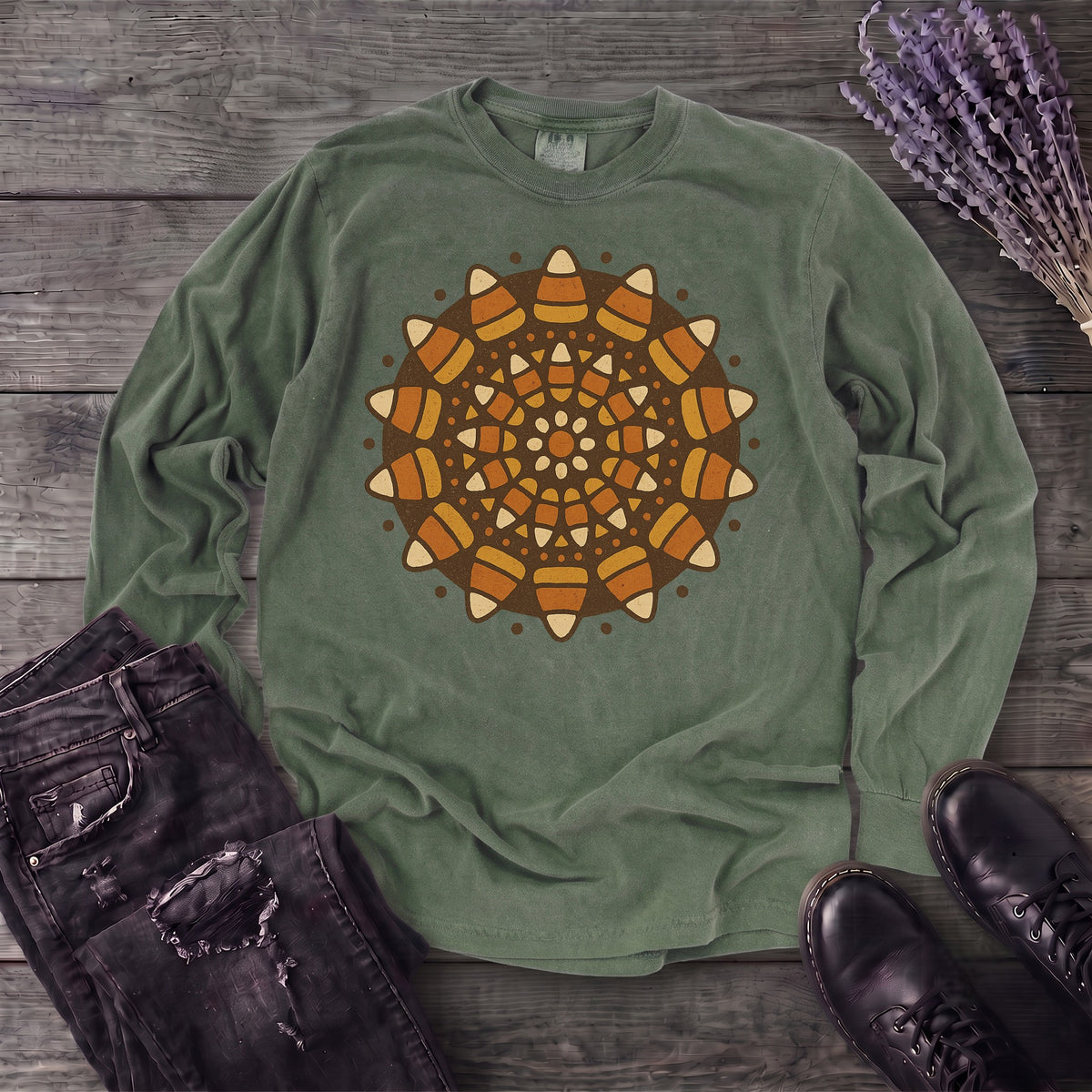 Candy Corn Mandala Long Sleeve T-Shirt