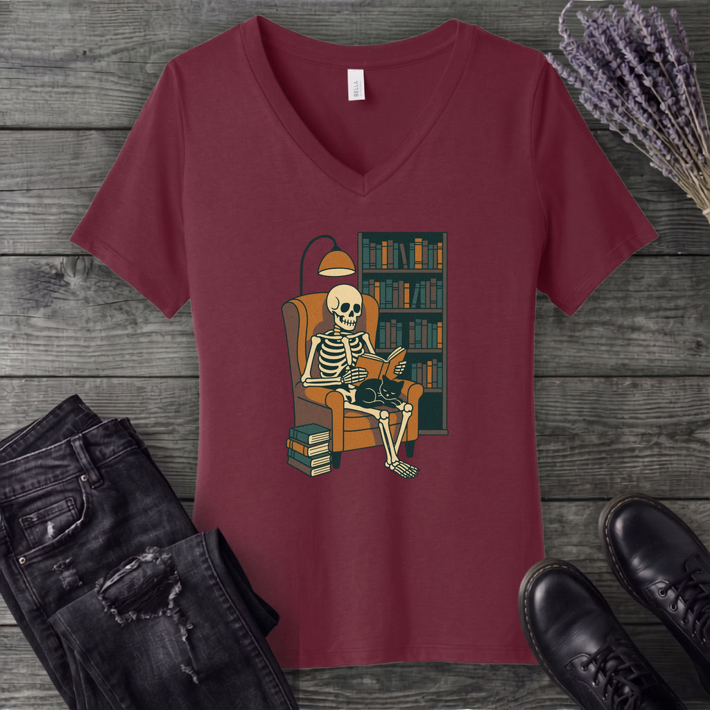 Reading Nook Skeleton V-Neck T-Shirt