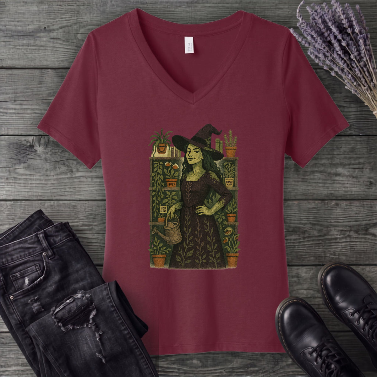 Green Garden Witch V-Neck T-Shirt