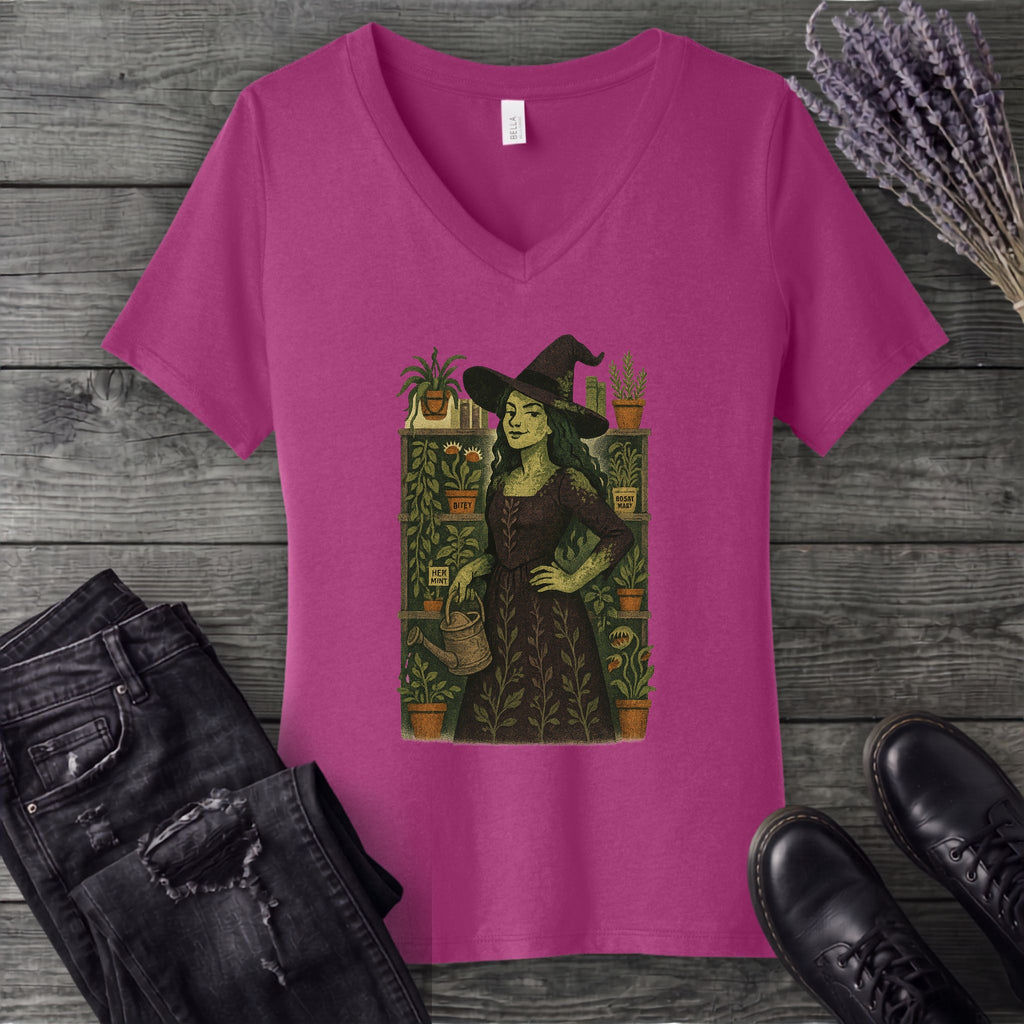 Green Garden Witch V-Neck T-Shirt