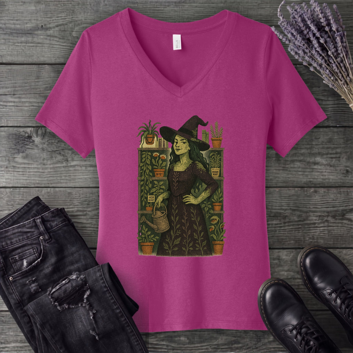 Green Garden Witch V-Neck T-Shirt
