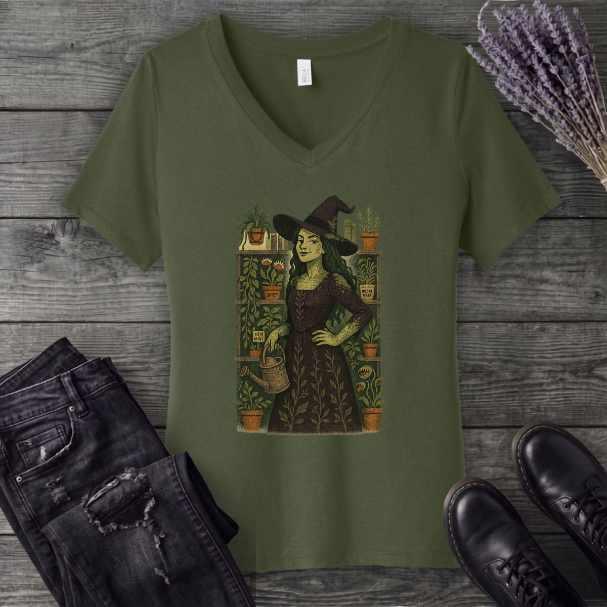 Green Garden Witch V-Neck T-Shirt