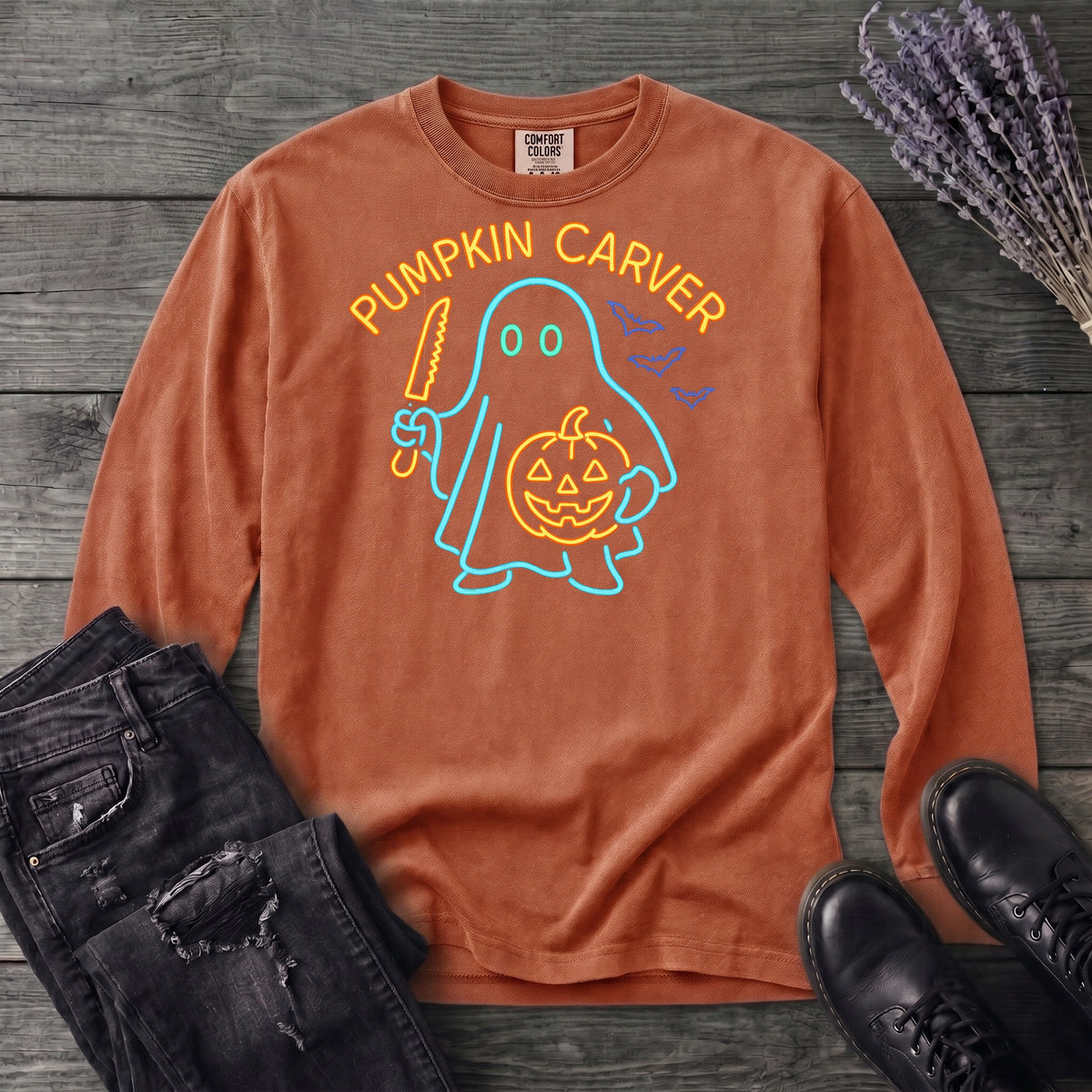Neon Pumpkin Carver Long Sleeve T-Shirt