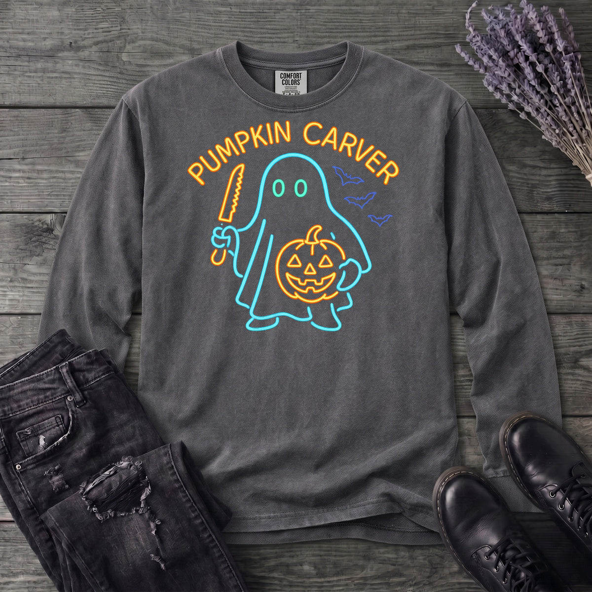 Neon Pumpkin Carver Long Sleeve T-Shirt