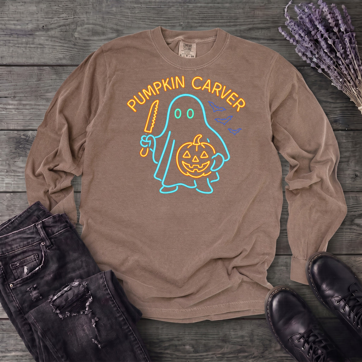 Neon Pumpkin Carver Long Sleeve T-Shirt
