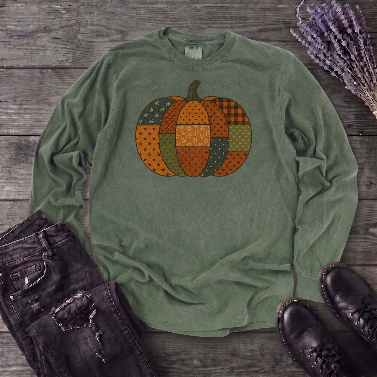 Patchwork Pumpkin Long Sleeve T-Shirt