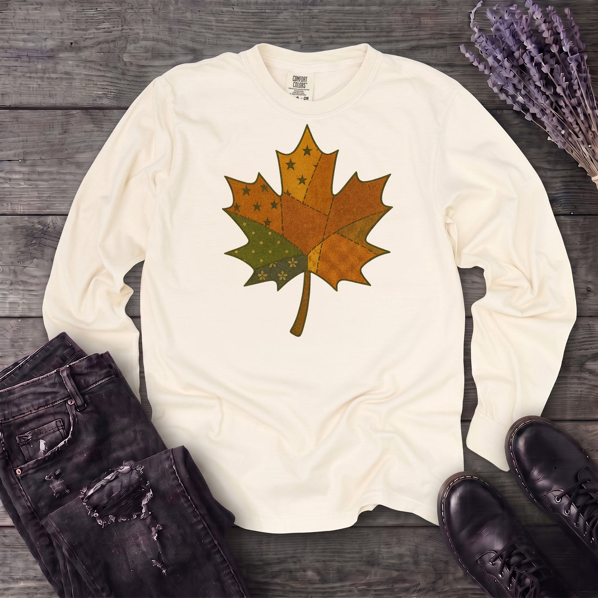 Patchwork Maple Leaf Long Sleeve T-Shirt
