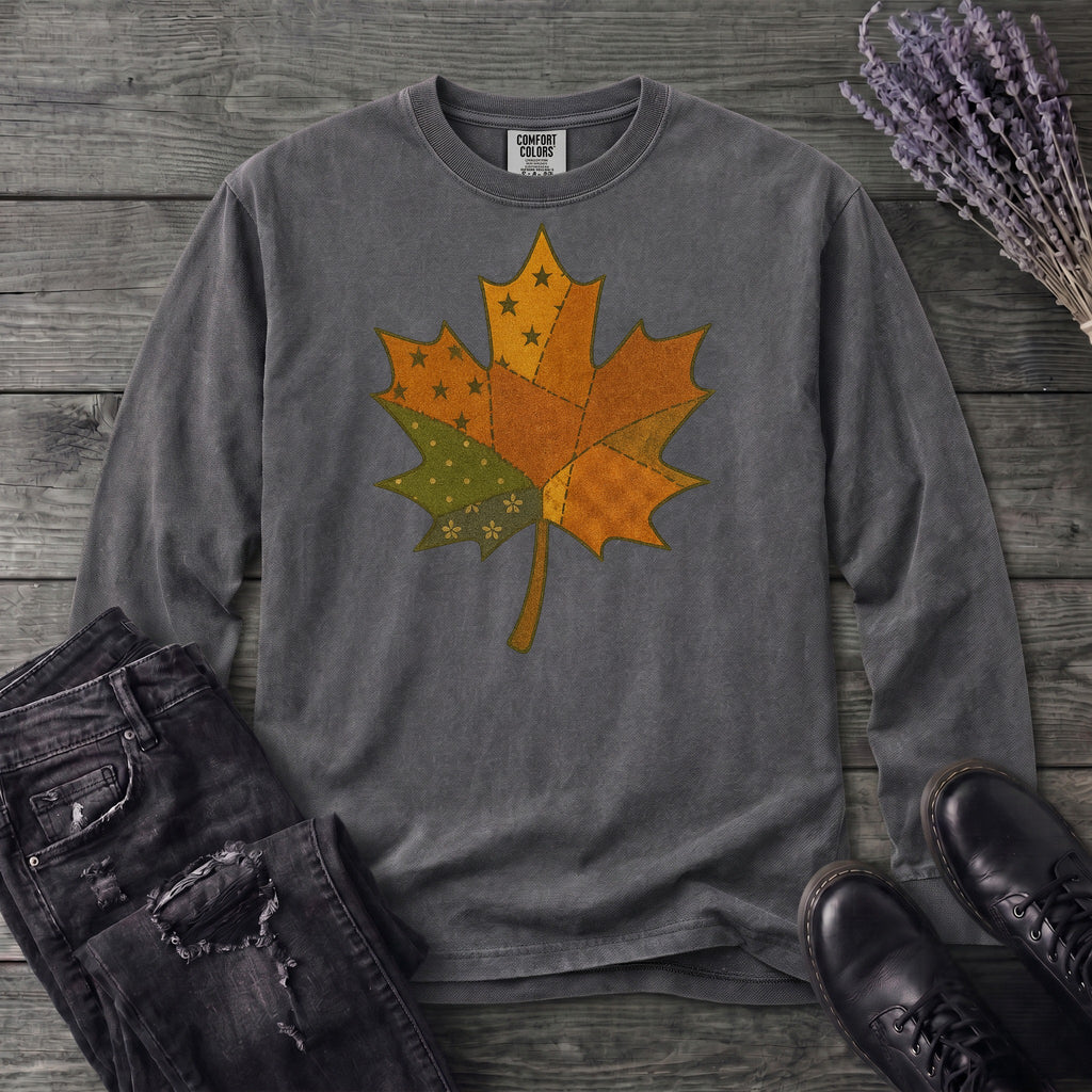 Patchwork Maple Leaf Long Sleeve T-Shirt