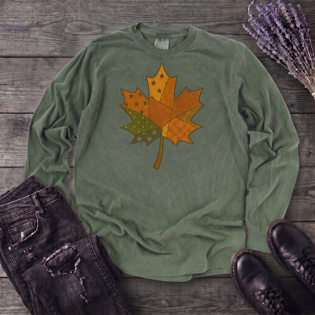 Patchwork Maple Leaf Long Sleeve T-Shirt