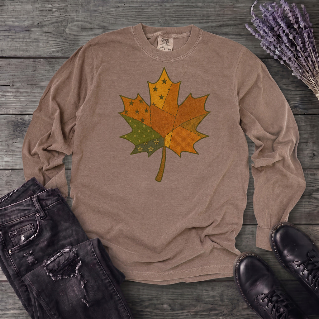 Patchwork Maple Leaf Long Sleeve T-Shirt