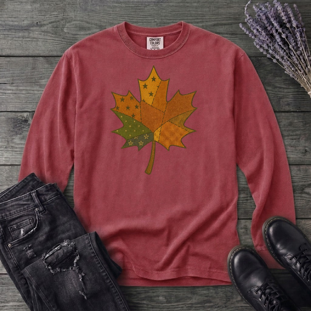 Patchwork Maple Leaf Long Sleeve T-Shirt