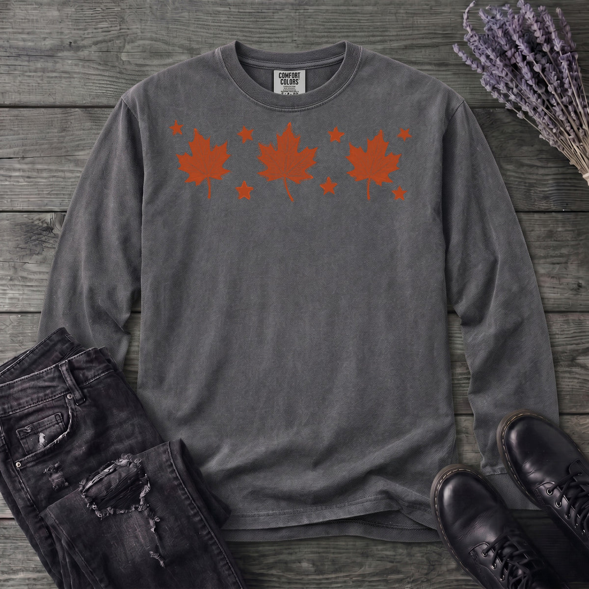 Autumn Leaves And Stars Long Sleeve T-Shirt