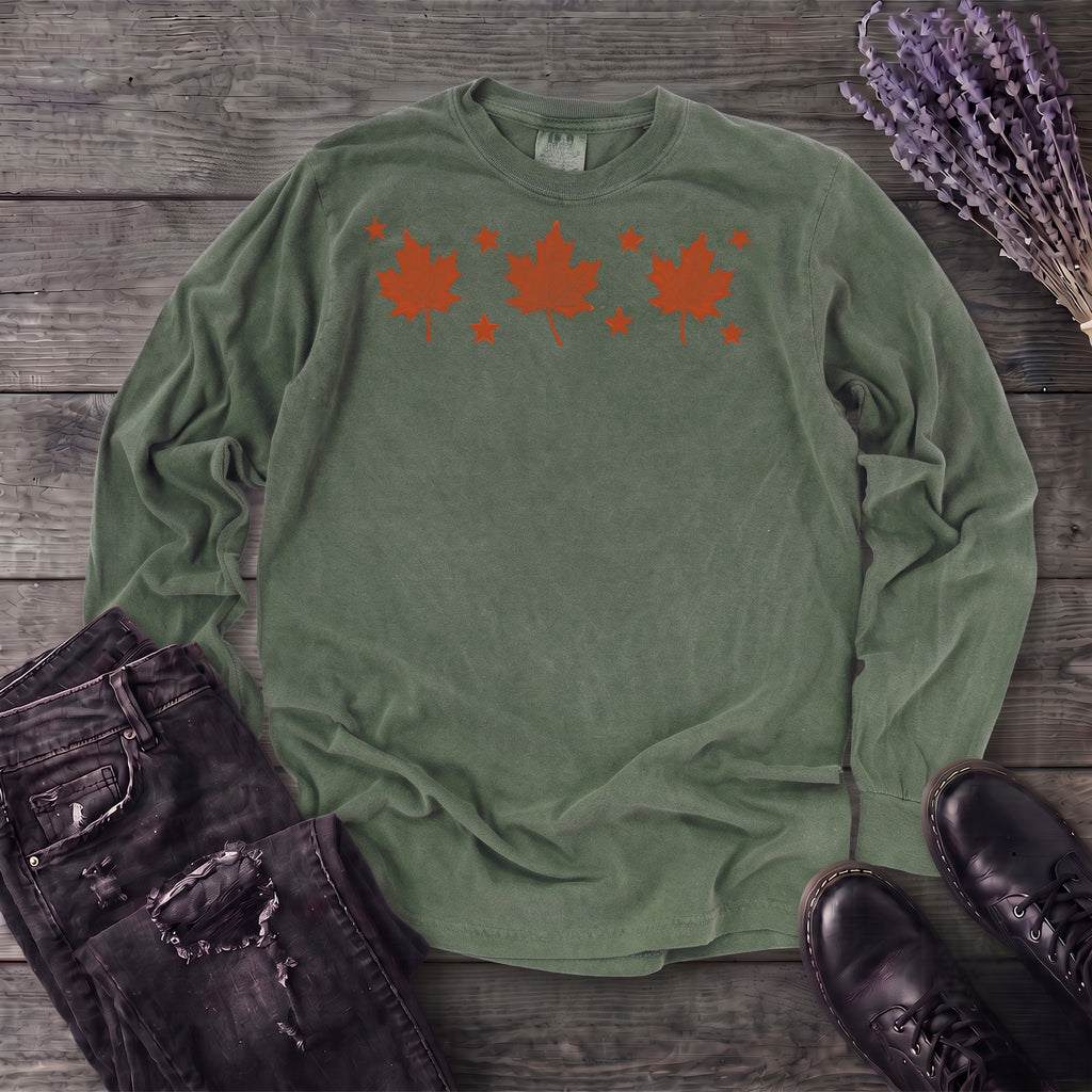 Autumn Leaves And Stars Long Sleeve T-Shirt