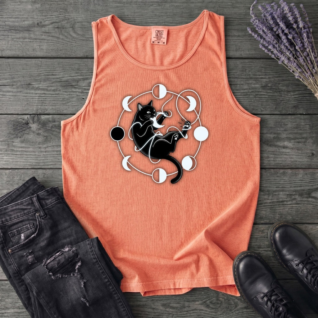 black cat pouncing on moon phases Tank Top
