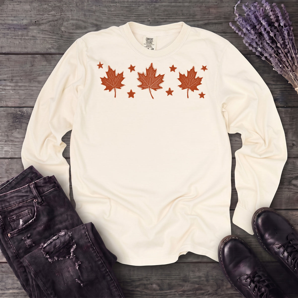 Autumn Leaves And Stars Long Sleeve T-Shirt
