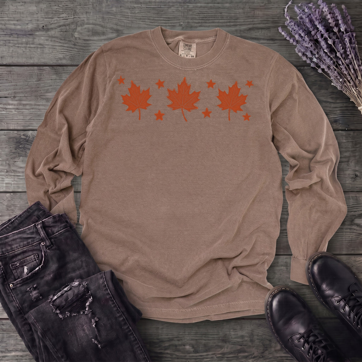 Autumn Leaves And Stars Long Sleeve T-Shirt