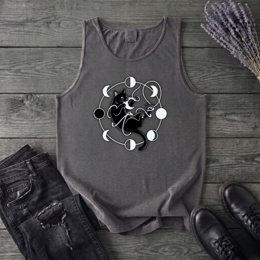 black cat pouncing on moon phases Tank Top