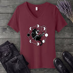 black cat pouncing on moon phases V-Neck T-Shirt