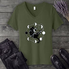 black cat pouncing on moon phases V-Neck T-Shirt