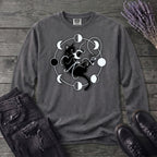 black cat pouncing on moon phases Long Sleeve T-Shirt