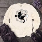 black cat pouncing on moon phases Long Sleeve T-Shirt
