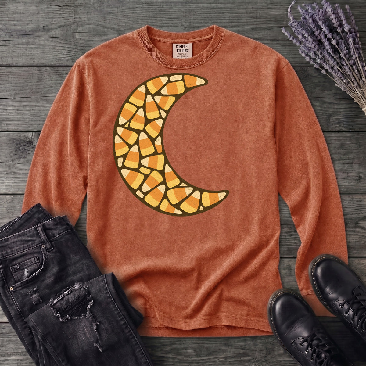 Candy Corn Crescent Moon Long Sleeve T-Shirt