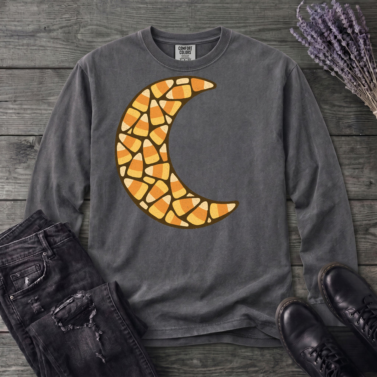 Candy Corn Crescent Moon Long Sleeve T-Shirt