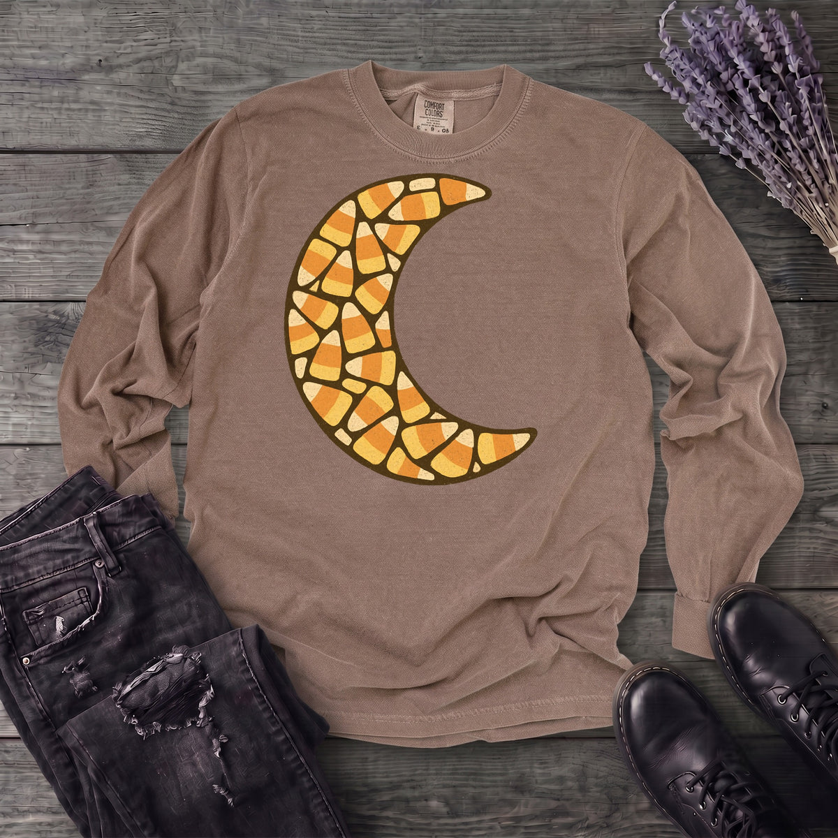 Candy Corn Crescent Moon Long Sleeve T-Shirt