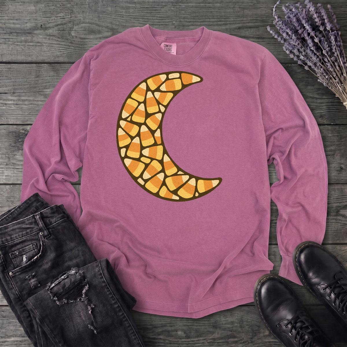 Candy Corn Crescent Moon Long Sleeve T-Shirt